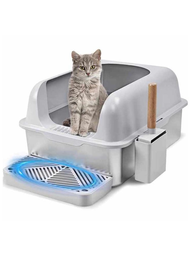 Extra Large Stainless Steel Cat Litter Box with High Walls, Rust-Proof Easy to Clean Non-Stick Enclosed Tray for Big Cats, Odor Resistant, Eco-Friendly, Heavy-Duty Cat Toilet for Home