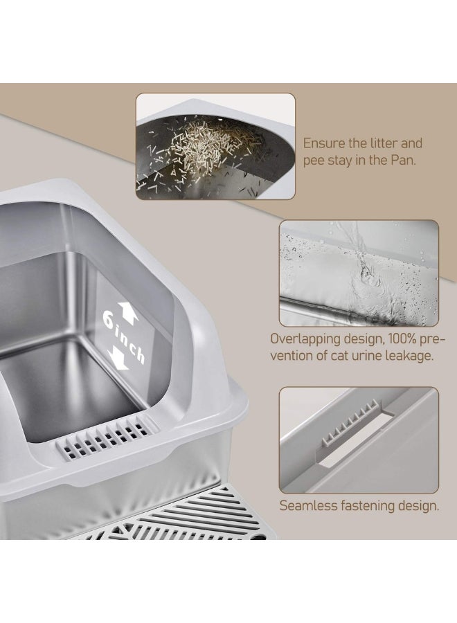 CuddleBuddy Extra Large Stainless Steel Cat Litter Box with High Walls, Rust-Proof Easy to Clean Non-Stick Enclosed Tray for Big Cats, Odor Resistant, Eco-Friendly, Heavy-Duty Cat Toilet for Home  - Image 5