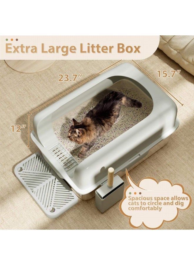 CuddleBuddy Extra Large Stainless Steel Cat Litter Box with High Walls, Rust-Proof Easy to Clean Non-Stick Enclosed Tray for Big Cats, Odor Resistant, Eco-Friendly, Heavy-Duty Cat Toilet for Home  - Image 4