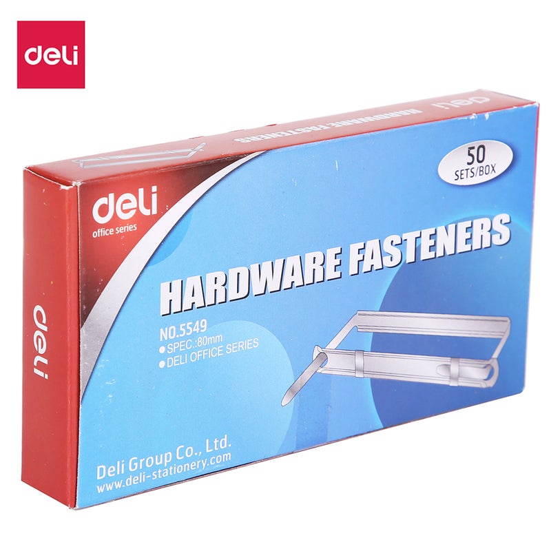 Deli E5549 Prong Fasteners, 80mm 2hole binding, Silver - Image 1