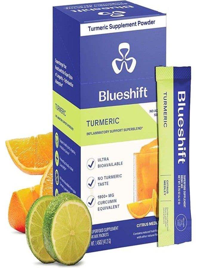 Blueshift مزيج بلوشيفت من الكركم والحمضيات - أكياس مسحوق الكركم للماء، مكمل الكركمين، مزيج مشروب بدون سكر لدعم التعافي الطبيعي - بنكهة الحمضيات، أعواد مسحوق (عبوة من 10) - Image 1