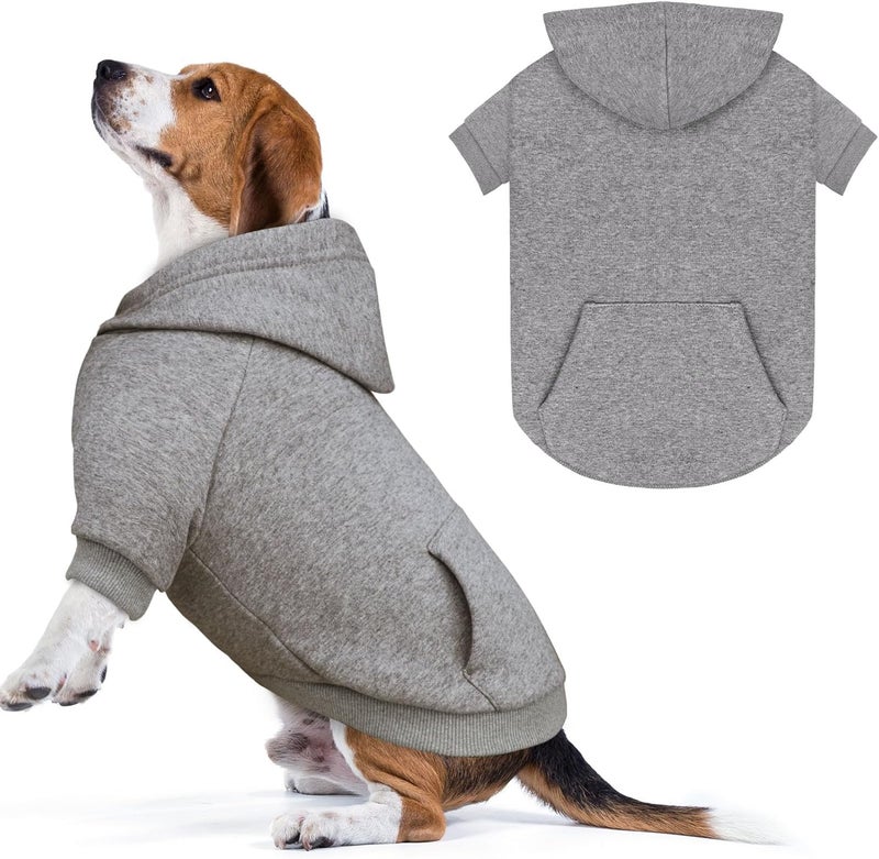 Waoduld Dog Sweaters,Dog Hoodie,Cozy Fleece Interior Sweatshirt with Hood & Pocket,Leash Hole,Pet Clothes Sweater for Small,Medium,and Large Dogs,Grey&2XL - Image 1