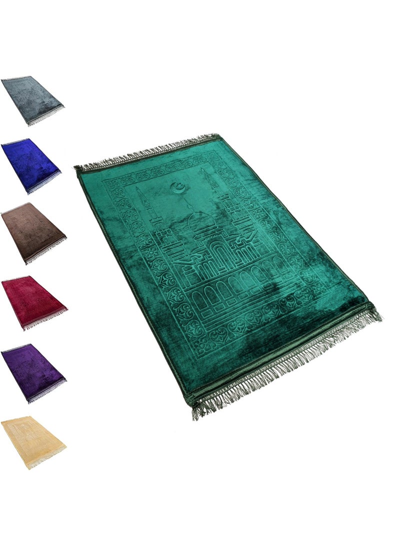 Fabienne Smooth Velvet Texture Prayer Mat Premium Embossed Anti-Slip Prayer Rug Value Choice Sajada Musalla for Namaz Umrah Hajj Ramadan Gift 70x110cm Best Gift Random Color - Image 1