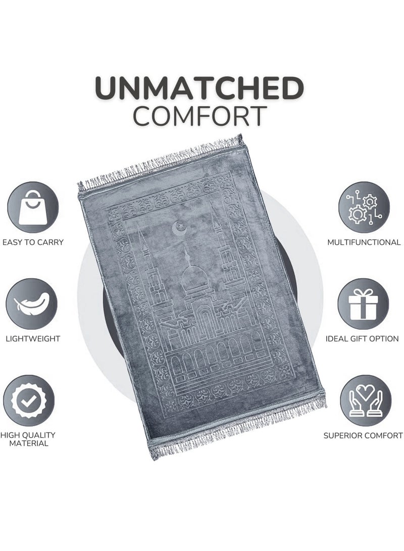 Fabienne Smooth Velvet Texture Prayer Mat Premium Embossed Anti-Slip Prayer Rug Value Choice Sajada Musalla for Namaz Umrah Hajj Ramadan Gift 70x110cm Best Gift Random Color - Image 5