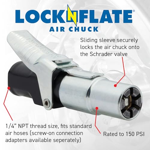 LockNFlate Locking Air Chuck - Six Steel Jaws Lock onto Any tire Valve - Won't Leak or pop Off - Rated to 150 PSI - Open Flow - Image 2