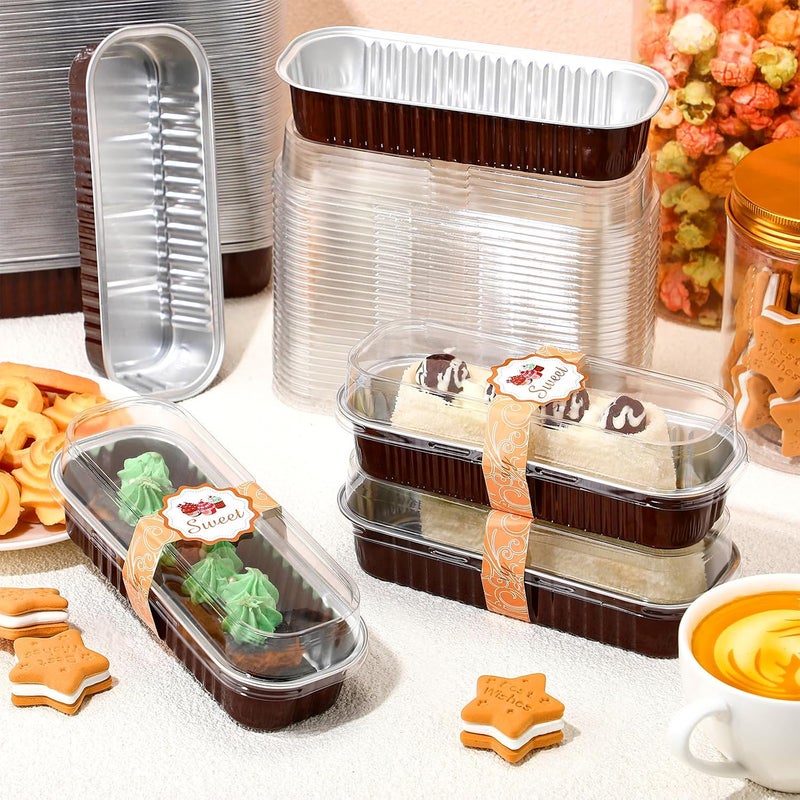 Tioncy 100 Pack Mini Loaf Pans with Lids and Spoons 6.8oz Rectangle Aluminum Foil Baking Pans Mini Cake Pans Disposable Tins Containers Fancy Muffin Pans Individual Dessert Cups, Chocolate Brown - Image 5