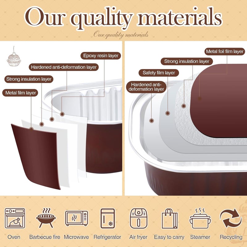 Tioncy 100 Pack Mini Loaf Pans with Lids and Spoons 6.8oz Rectangle Aluminum Foil Baking Pans Mini Cake Pans Disposable Tins Containers Fancy Muffin Pans Individual Dessert Cups, Chocolate Brown - Image 3