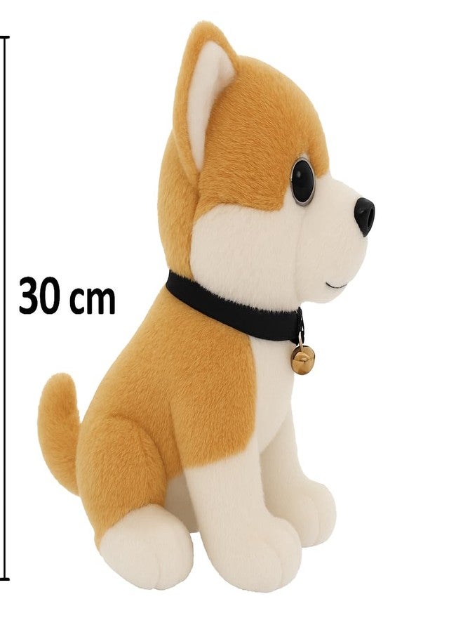 Fun4you Soft Dog Plush Toy | Cute Stuffed Puppy with Bell Collar | Cuddly Washable Soft Toy for Kids Boys Girls | Adorable Puppy Plush Animal Toy Gift | Brown & White, Medium Size - Image 2