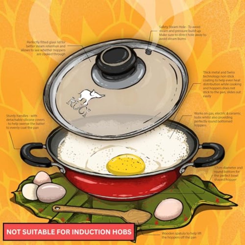 Hopper Pan, Premium Non-Stick Coating with Glass Lid and Heavy Bottom for Best Heat Retention and Distribution to Make Crispy Hoppers - 18cm Diameter - Image 4
