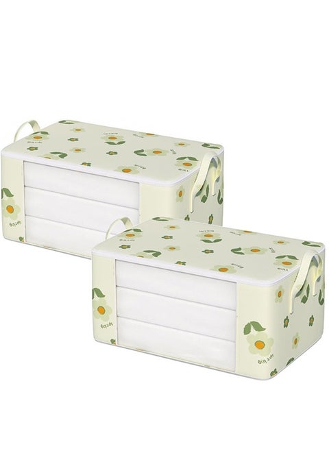 Quilt Storage Bag Travel Packing Large Capacity Flower Print Clothes with Transparent Window Double Straps Dustproof Moisture-Proof for Blanket Pillow Beige L