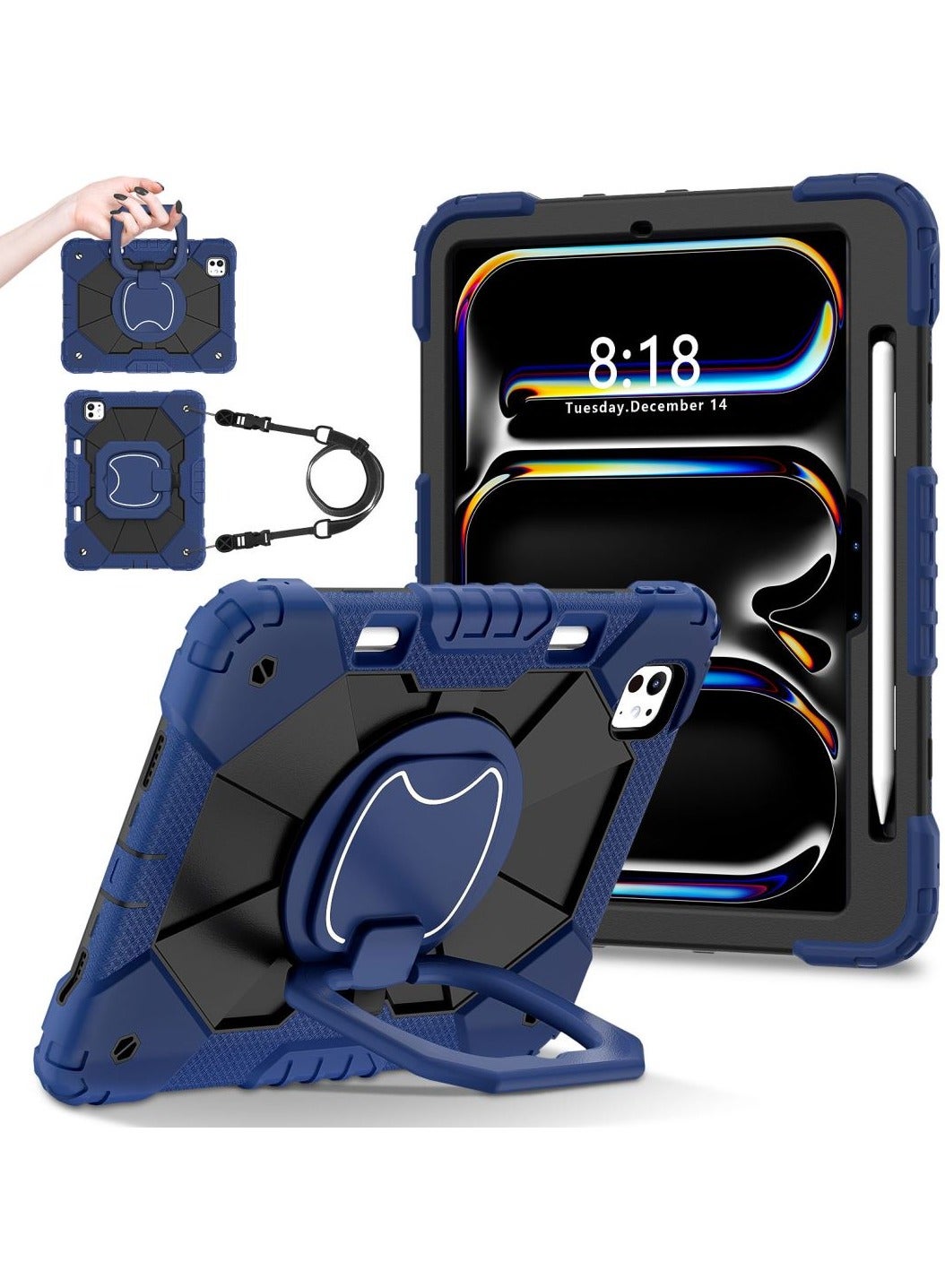 Case for iPad Pro 11-Inch 2024 Case with Pencil Holder, Heavy Duty Shockproof Rugged iPad Case, Tablet Protective Cover