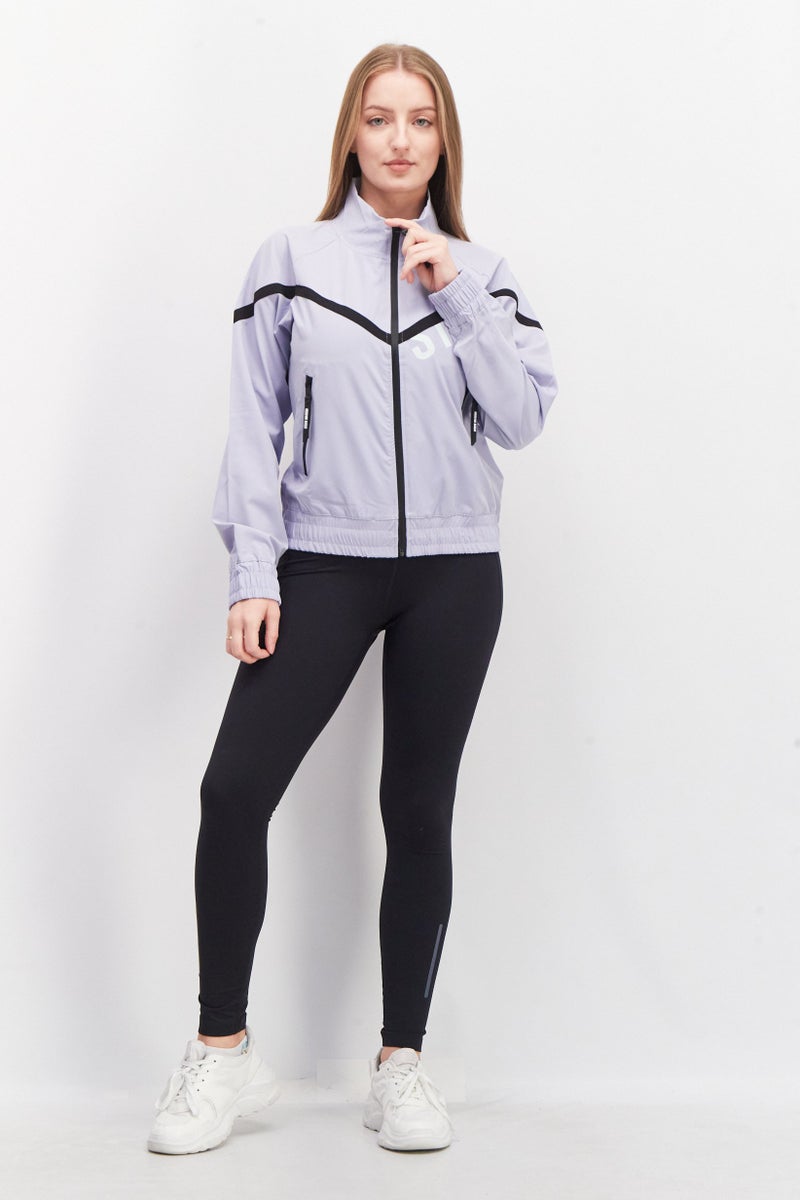 STEVE MADDEN Women High Neck Brand Logo Windbreaker Jacket, Lilac - Image 4
