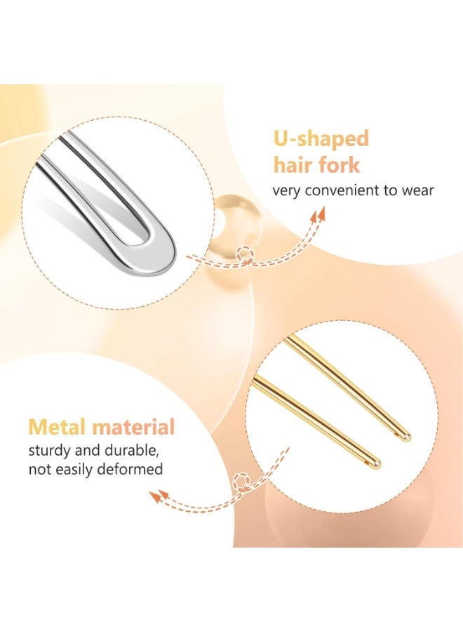 6 Pieces U Shaped Hair Pins, French Hair Pins Metal French U Pins Vintage Hair Fork Hair Pin, for Buns Women Girls Hairstyle Accessories, (3 gold + 3 silver) - Image 3