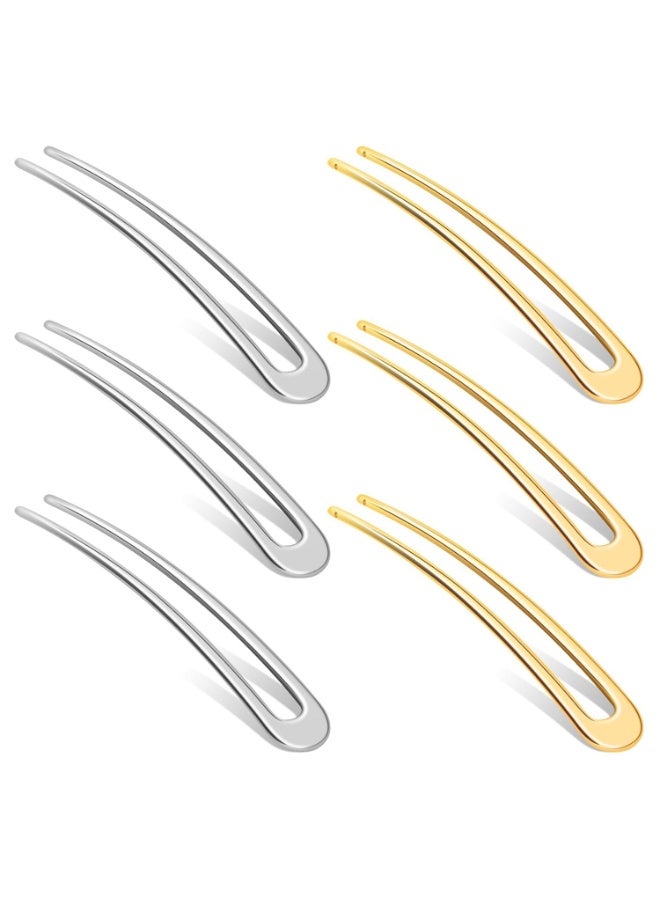 6 Pieces U Shaped Hair Pins, French Hair Pins Metal French U Pins Vintage Hair Fork Hair Pin, for Buns Women Girls Hairstyle Accessories, (3 gold + 3 silver) - Image 1