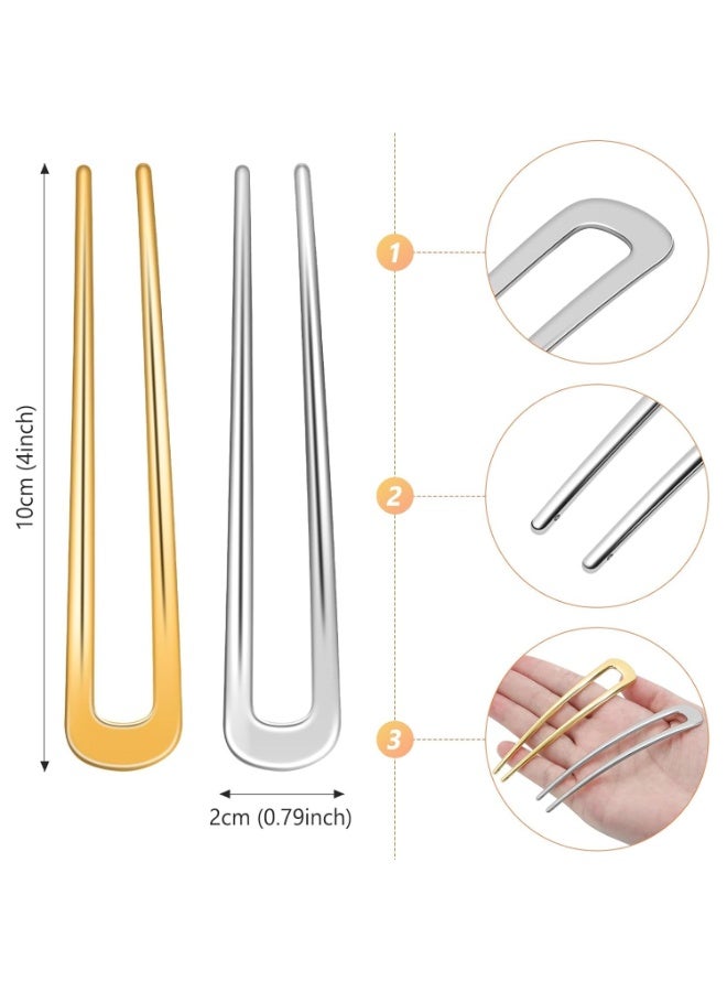 6 Pieces U Shaped Hair Pins, French Hair Pins Metal French U Pins Vintage Hair Fork Hair Pin, for Buns Women Girls Hairstyle Accessories, (3 gold + 3 silver) - Image 2