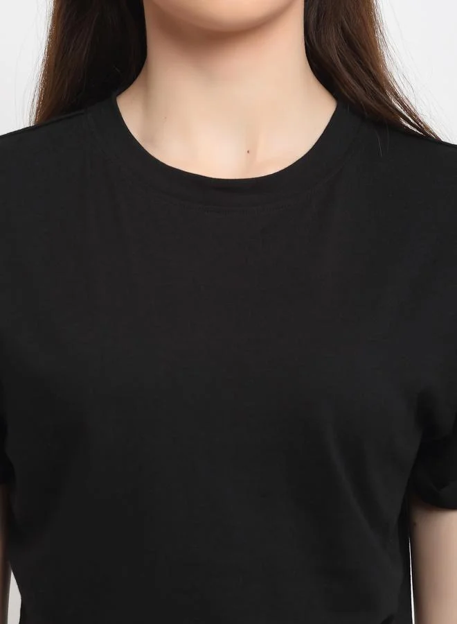 Styli Black Cotton Short Sleeve Crop T-Shirt By Door74