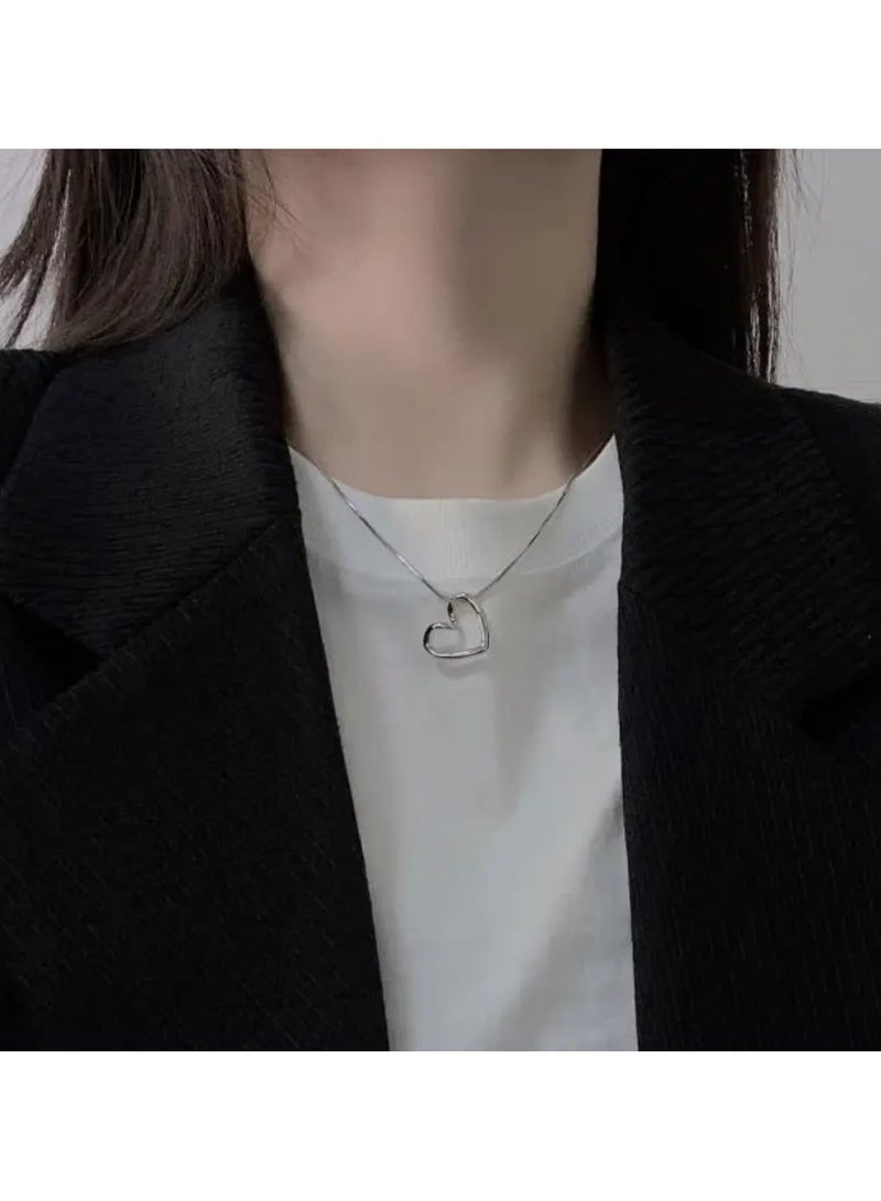 Luxuria Women's Stainless Steel Twisted Hollow Heart Pendant Necklace, Simple Clavicle Chain, for Women Girls, Jewelry Gifts, L316 - Image 2