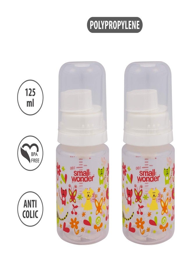 Small Wonder Baby Feeding Bottle Slim Neck Natural 125 ml Pack of 2, Ballon Print, with Anti Colic Nipple with Feeding Spoon, New Born/Infants/Toddler Upto 3 Years, BPA Free, White Colour - Image 2