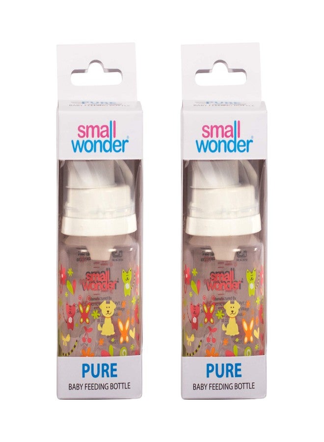 Small Wonder Baby Feeding Bottle Slim Neck Natural 125 ml Pack of 2, Ballon Print, with Anti Colic Nipple with Feeding Spoon, New Born/Infants/Toddler Upto 3 Years, BPA Free, White Colour - Image 3