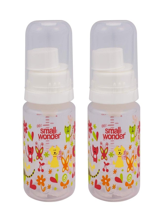 Small Wonder Baby Feeding Bottle Slim Neck Natural 125 ml Pack of 2, Ballon Print, with Anti Colic Nipple with Feeding Spoon, New Born/Infants/Toddler Upto 3 Years, BPA Free, White Colour - Image 1