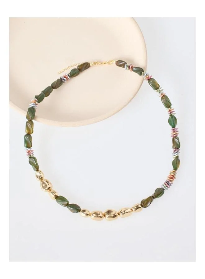 Khaki Beaded Adjustable Modern Necklace.
