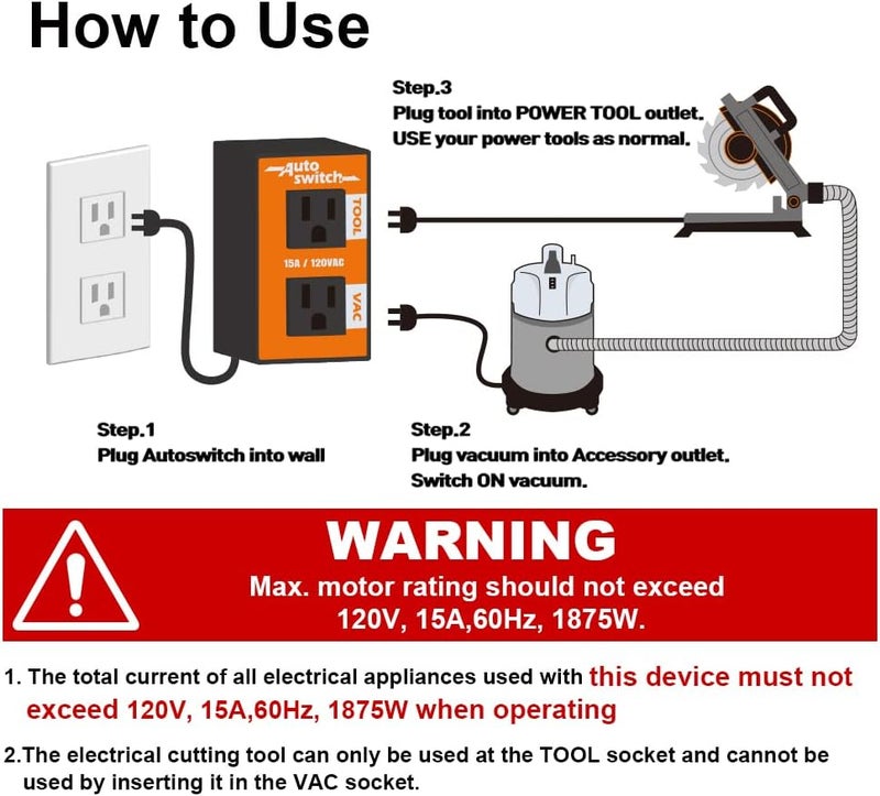 O'SKOOL Automatic Vacuum Switch Allows Power Tool to Turn Vacuum/Accessory on and Off Automatically, PTA08 - Image 5
