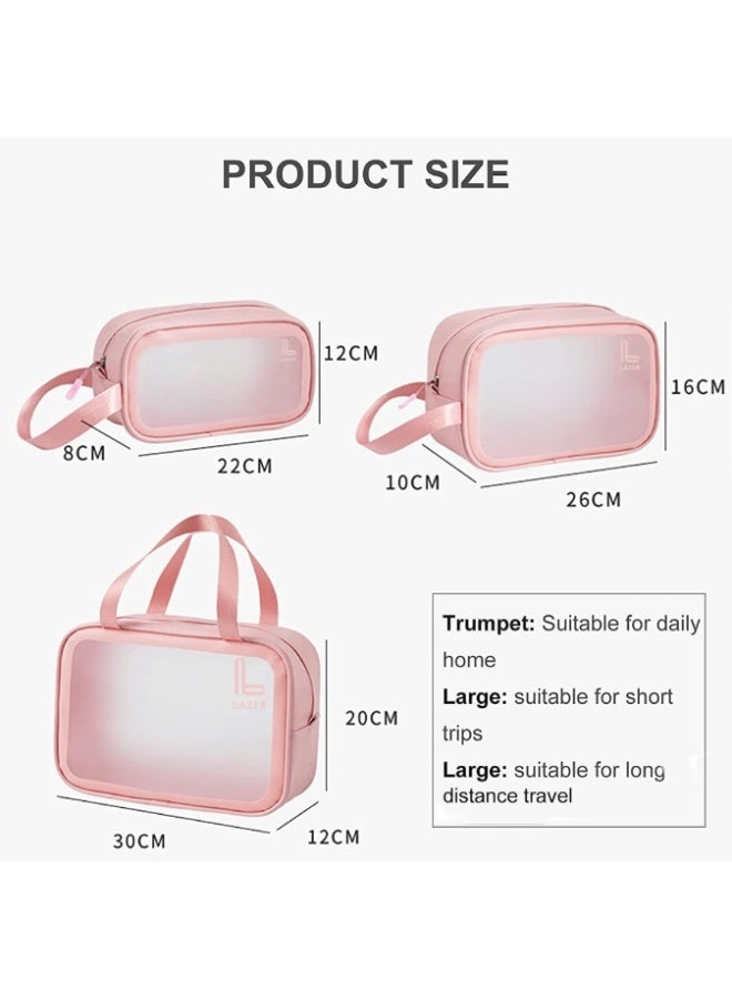 Lazer Premium Makeup Travel Pouch, Cosmetic Bag, Travel kit Pouch for Toiletries, Brushes and Cosmetics - Set of 3 - Washbag Pouch - Pink - Image 3