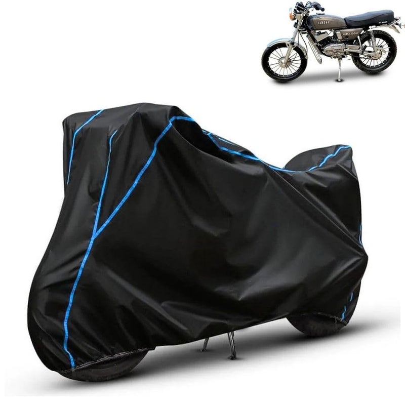 FAVY Water Resistant Bike Cover Compatible with Yamaha RX 100, Rain, UV, Dust and Scratch Proof, All-Weather Proof Full Body Bike Cover, Black with Blue Piping, Triple Stitched with Elastic Bottom - Image 1