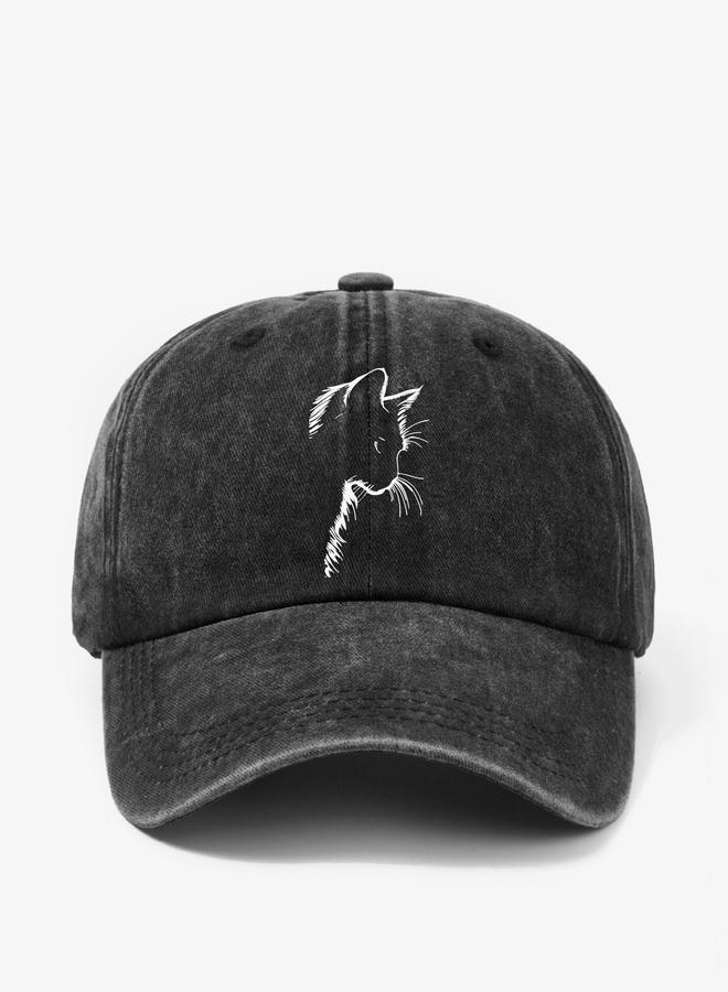 Take Two Grey Cat Printed Baseball Cap - Image 1