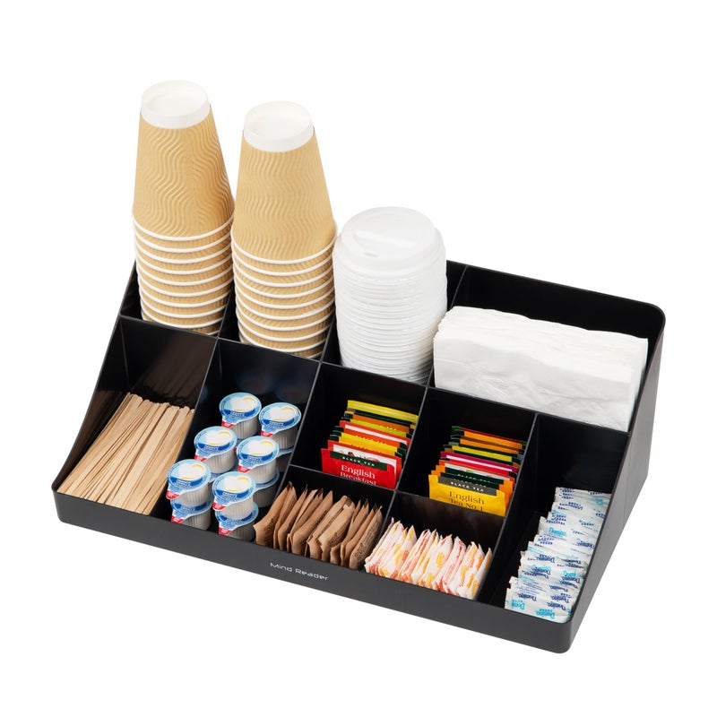Mind Reader Cup and Condiment Station, Countertop Organizer, Coffee Bar, Kitchen, Stirrers, 17.875"L x 9.5"W x 6.625"H, Black - Image 5