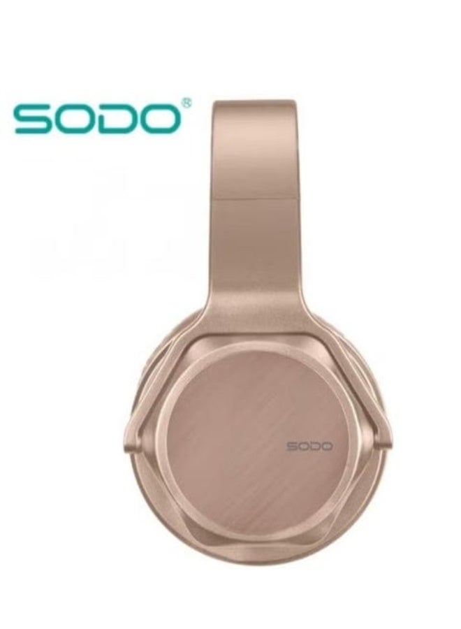 سودو سماعات رأس لاسلكية بلوتوث SODO MH3 مع وضع مكبر الصوت (تصميم 2 في 1) باللون الذهبي - Image 1