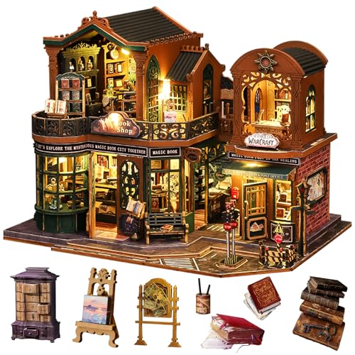 Spilay DIY Miniature Dollhouse Set with Wooden Furniture and LED Music Box dust Cover DIY Dollhouse Set, Handmade Craft Gifts for Birthdays, Christmas and Valentine's Day-(Twilight Book City) - Image 1