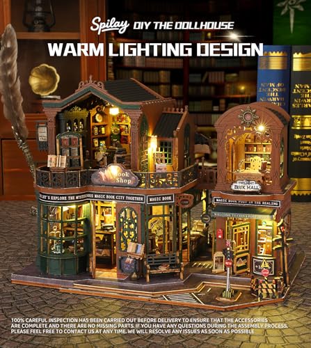 Spilay DIY Miniature Dollhouse Set with Wooden Furniture and LED Music Box dust Cover DIY Dollhouse Set, Handmade Craft Gifts for Birthdays, Christmas and Valentine's Day-(Twilight Book City) - Image 5