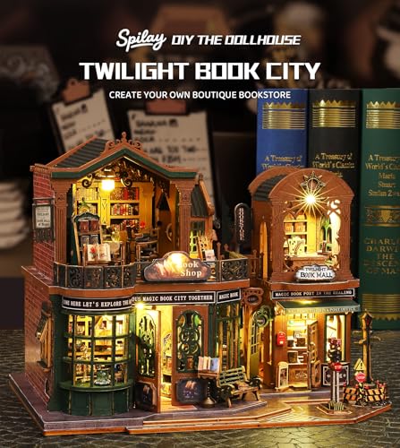 Spilay DIY Miniature Dollhouse Set with Wooden Furniture and LED Music Box dust Cover DIY Dollhouse Set, Handmade Craft Gifts for Birthdays, Christmas and Valentine's Day-(Twilight Book City) - Image 4