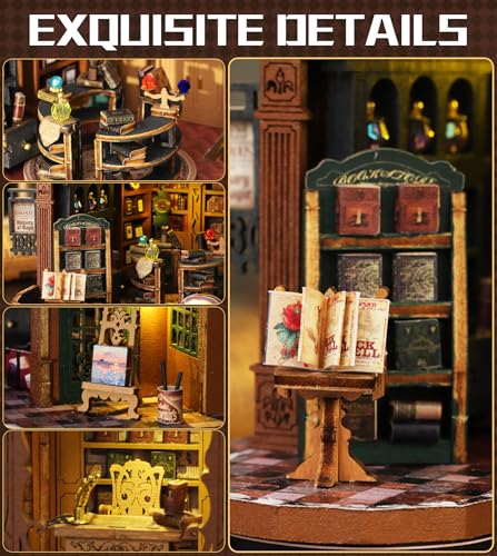 Spilay DIY Miniature Dollhouse Set with Wooden Furniture and LED Music Box dust Cover DIY Dollhouse Set, Handmade Craft Gifts for Birthdays, Christmas and Valentine's Day-(Twilight Book City) - Image 3
