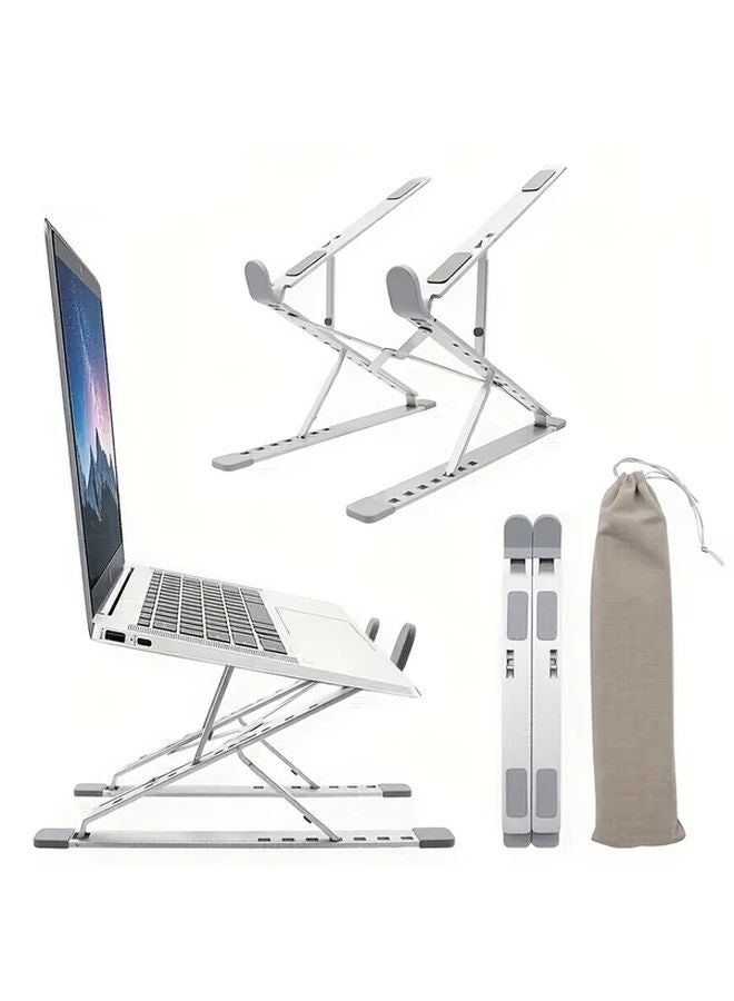 Silver Foldable Laptop Stand Adjustable Height Portable Ergonomic Notebook Holder For Home Office Travel - Image 1