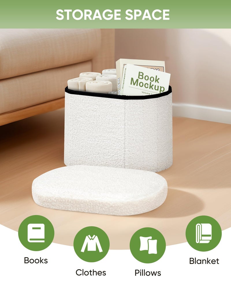 B FSOBEIIALEO Storage Ottoman for Dorm Room, Boucle Folding Storage Ottoman Foot Rest, 16.14 Inches Small Collapsible Ottoman Cube for Living Room White - Image 2