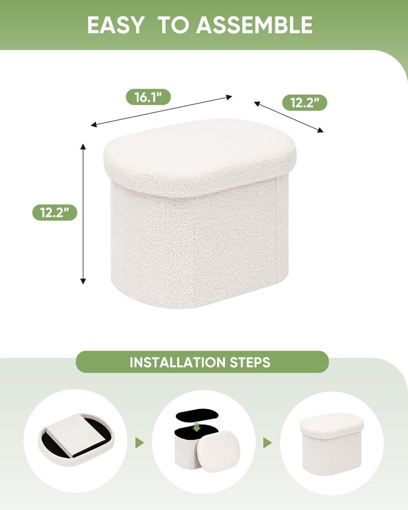 B FSOBEIIALEO Storage Ottoman for Dorm Room, Boucle Folding Storage Ottoman Foot Rest, 16.14 Inches Small Collapsible Ottoman Cube for Living Room White - Image 5