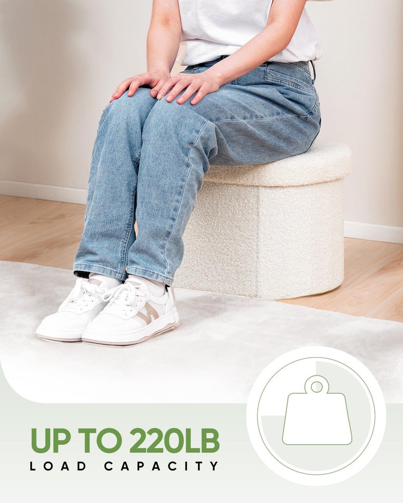 B FSOBEIIALEO Storage Ottoman for Dorm Room, Boucle Folding Storage Ottoman Foot Rest, 16.14 Inches Small Collapsible Ottoman Cube for Living Room White - Image 3