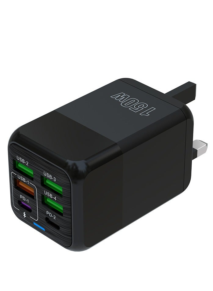 Liboer USB C Charger, iPhone Charger, 150W 6 Ports USB Fast Wall Charger, Type C Charger Block Complicate with iPhone 16/16 Pro/16 Pro Max/15/14/13/12, iPad Pro,AirPods,Samsung S25/S24(Cable Not Included) Black  - Image 1