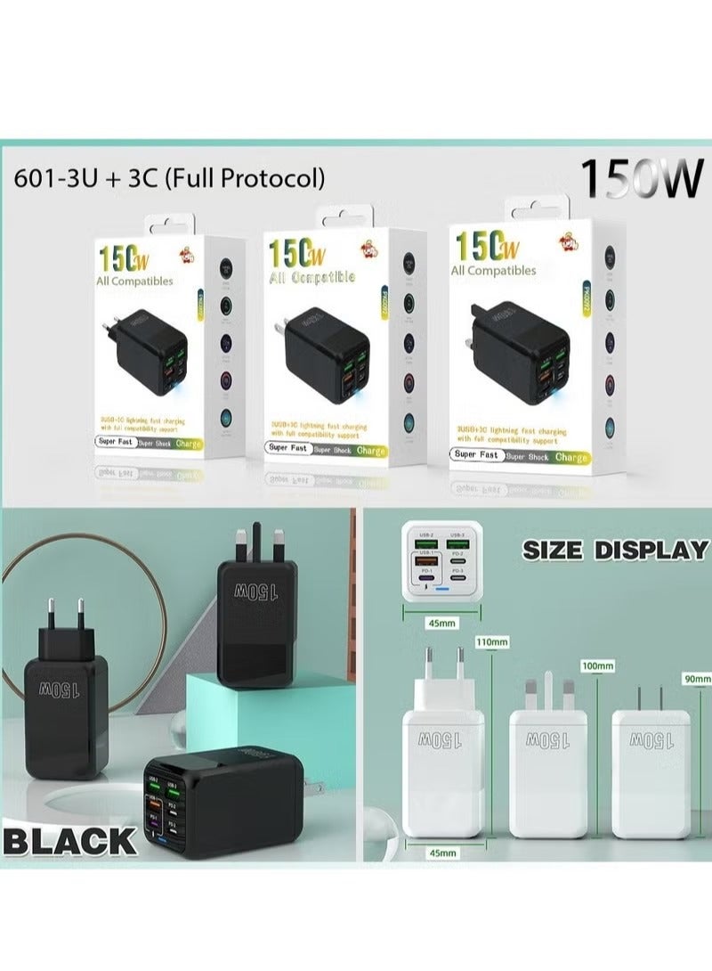 Liboer USB C Charger, iPhone Charger, 150W 6 Ports USB Fast Wall Charger, Type C Charger Block Complicate with iPhone 16/16 Pro/16 Pro Max/15/14/13/12, iPad Pro,AirPods,Samsung S25/S24(Cable Not Included) Black  - Image 5