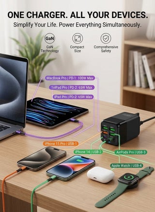 150W UK 6 Ports Multifunctional Super Fast Charging Adapter Mobile Phone Charger Travel Power Adapter Black - view 5
