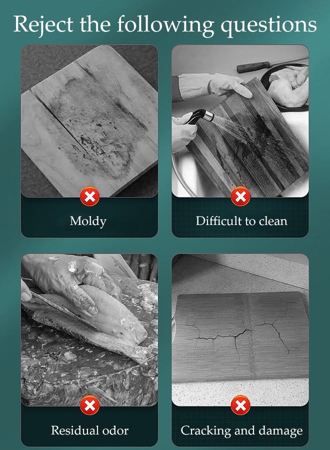 DUNISO لوح تقطيع مزدوج الجوانب، سهل التنظيف، لوح تقطيع من الدرجة الغذائية، وسادة تقطيع وفرم، من الفولاذ المقاوم للصدأ السميك، متين، غير قابل للانزلاق ومضاد للعفن، مناسب للحوم والخضروات والفواكه والجبن في المطبخ المنزلي، إلخ. - Image 3