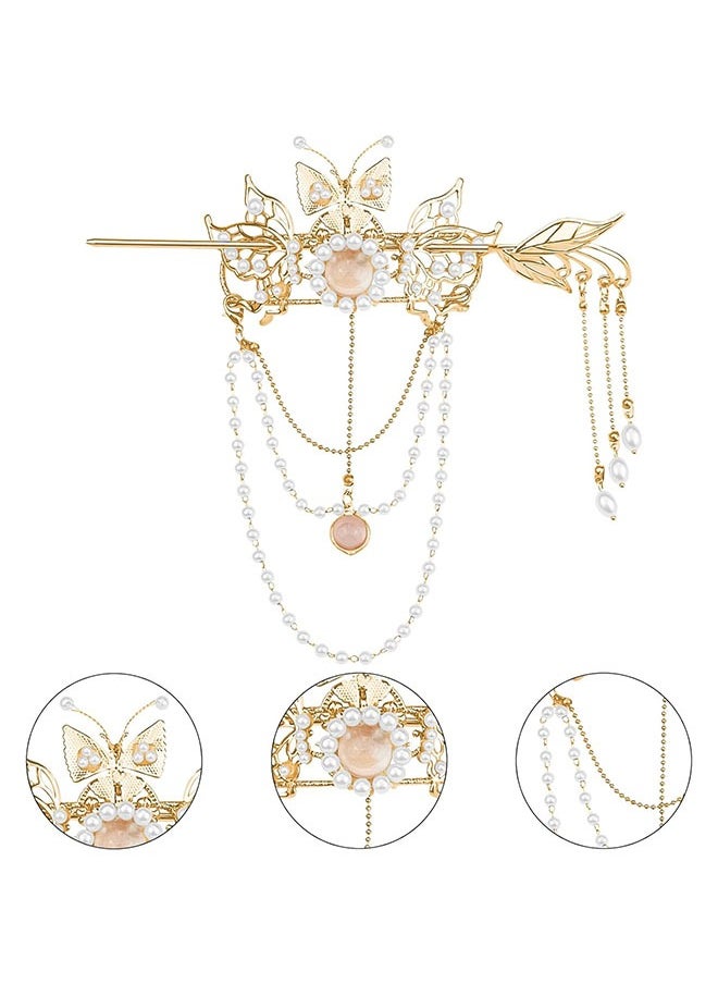 Ant Butterfly Tassel Chinese Hair Sticks, Gold Hanfu Pins Pearl Flower Hair Pins Vintage Classical Sticks, Long Tassel Chinese Hair Jewelry Accessories  - Image 3