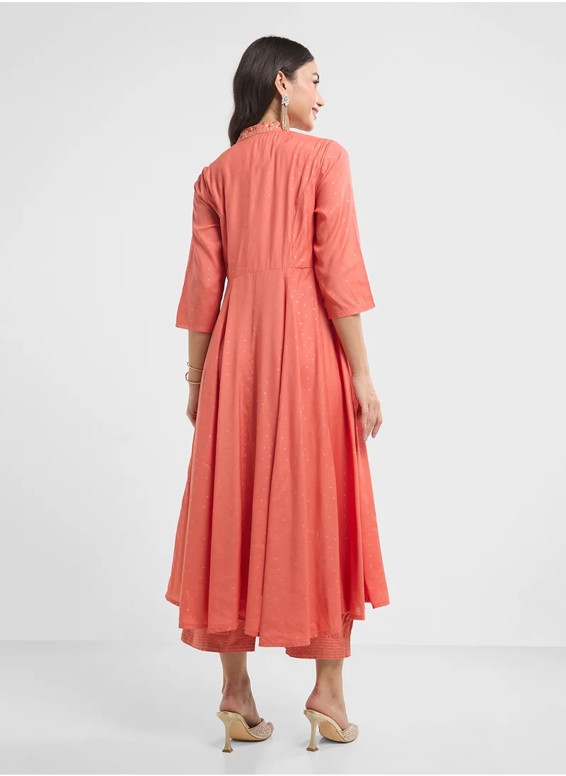 Biba Embroidered Neck  Kurta, Palazo & Dupatta Set