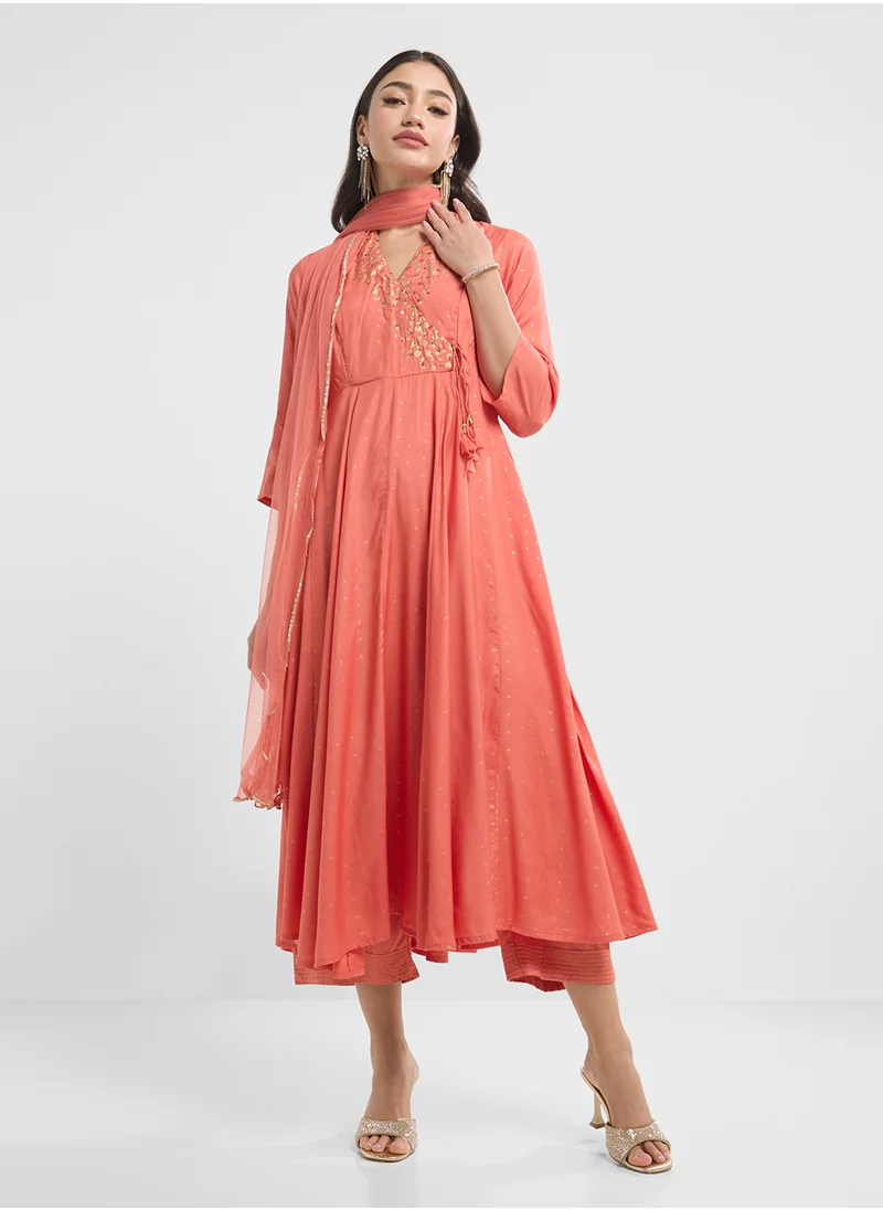 Biba Embroidered Neck  Kurta, Palazo & Dupatta Set