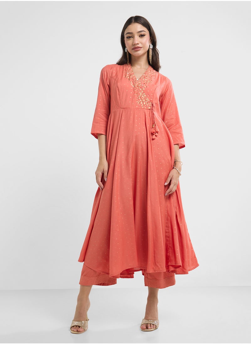 Biba Embroidered Neck  Kurta, Palazo & Dupatta Set  - Image 3