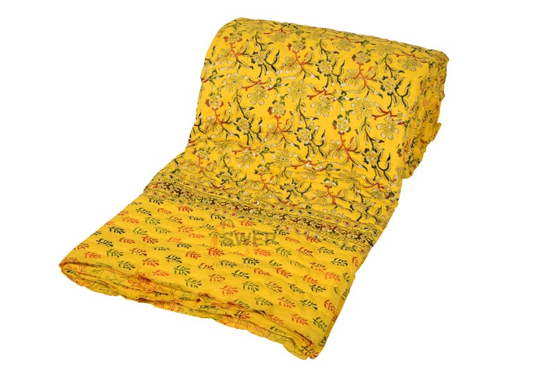Swep & Shop Swep & Shop Hand Block Jaipuri razai/Quilt with Floral Print & Printed Border Double Bed Quilt with Organic Cotton Soft and Light Weight (90 x 105 inch) (NI-90) - Image 2