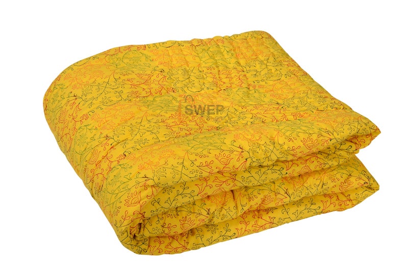 Swep & Shop Swep & Shop Hand Block Jaipuri razai/Quilt with Floral Print & Printed Border Double Bed Quilt with Organic Cotton Soft and Light Weight (90 x 105 inch) (NI-90) - Image 4