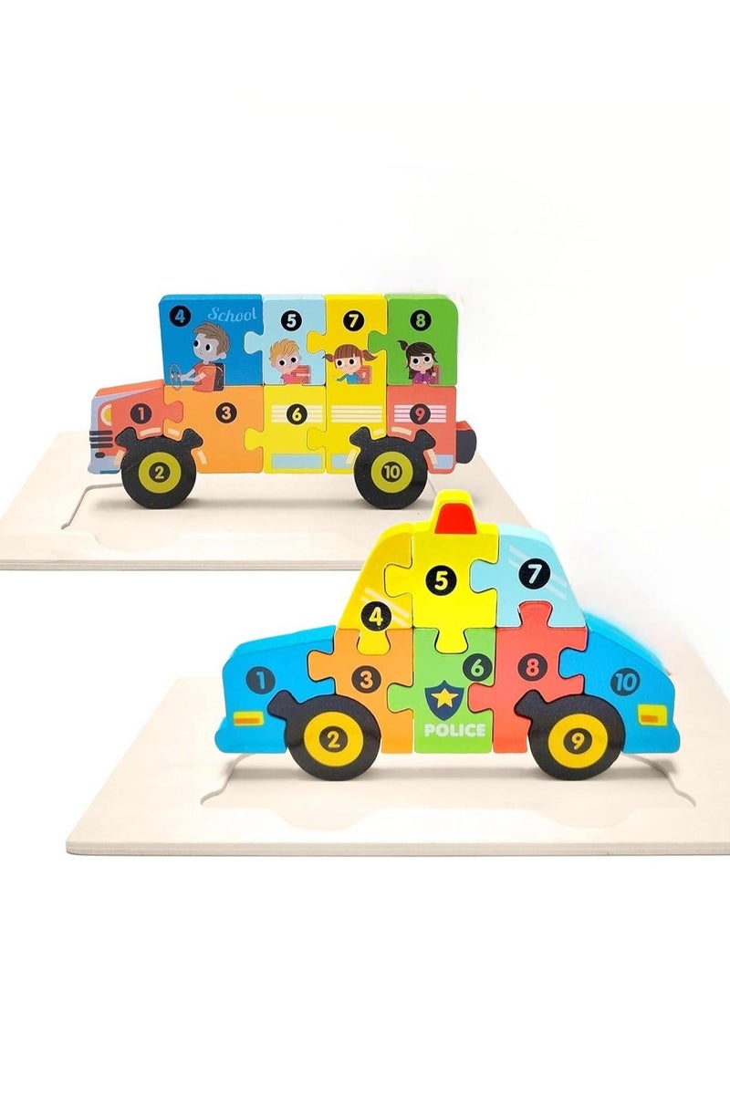 2 Pack Non-Toxic Wooden Car Puzzles – Age 3-5, Ideal Gift for Toddlers - Image 1